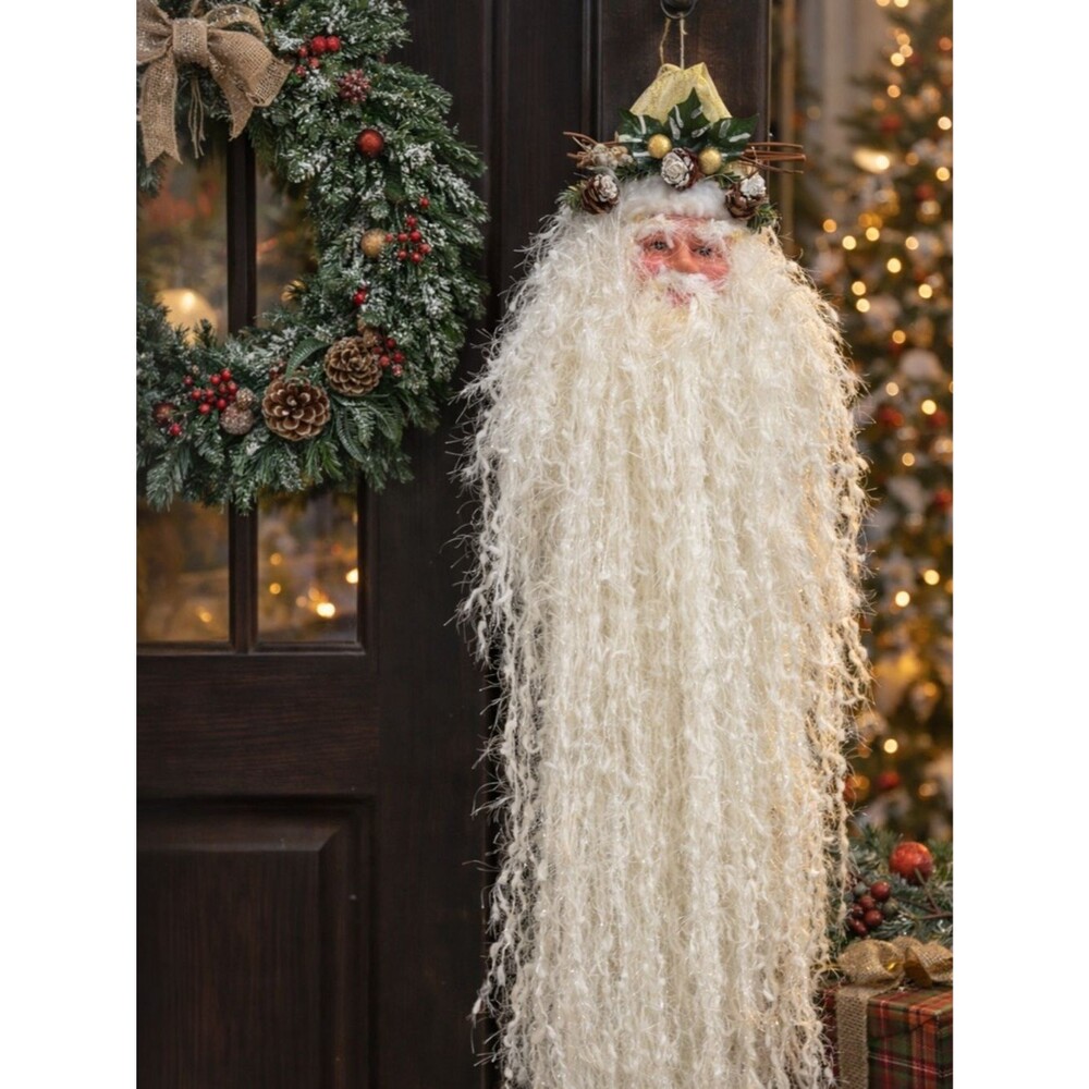 Father Christmas Door Hanging 36” Long White Beard Rustic Woodland Holiday Decor